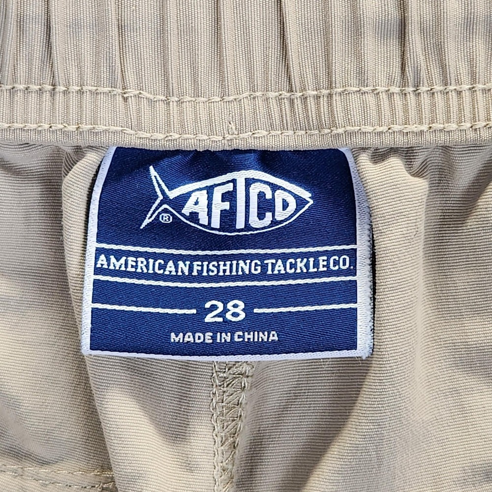 AFTCO Shorts Mens 28 Tan Khaki Nylon Fishing Elastic Waist Drawstring Quick Dry - Picture 10 of 13